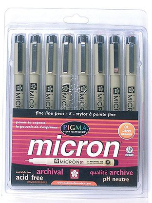 Micron 01 Collection Color Set of 8 .25mm Pens