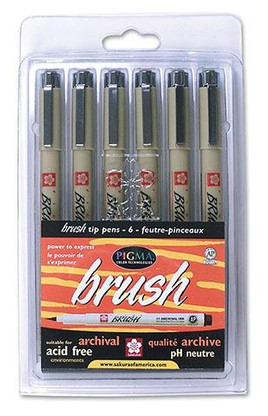 Pigma Brush Collection Color Set of 6 Pens