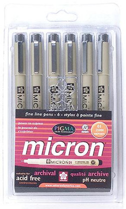 Micron 01 Collection Color Set of 6 .25mm Pens