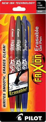 Frixion Ball Erasable Gel Pen 3 Pen Set - Black/Blue/Red Fine 0.7mm