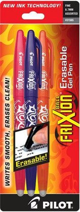 Frixion Ball Erasable Gel Pen 3 Pen Set - Pink/Purple/Orange Fine 0.7mm