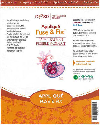 Applique Fuse & Fix Cut Away Stabilizer Sheets 10in x 8in
