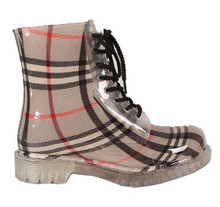 Qupid Portland-01 Jelly Plaid Lace Up Rain Boot