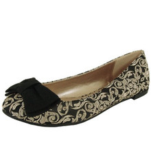 Qupid Salya-639 Bow Embroidered Round Toe Ballet Flat