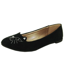 Qupid Salya-637 Embroidered Kitty Face Ballet Flat