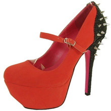Qupid Psyche-37 Nubuck Glitter Studded Spike Mary Jane Pump