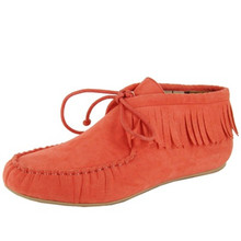 Qupid Serina-743 Fringe Lace Up Moccasin Flat