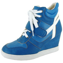 Qupid Selma-01 Perforated High Top Lace Up Wedge Sneaker
