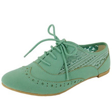 Qupid Salya-630 Nubuck Lace Up Oxford Flat