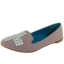 Qupid Salya-642 Nubuck Studded Cross Loafer Flat