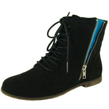 Qupid Strip-76 Exposed Zipper Lace Up Bootie