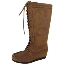 Qupid Totem-08 Lace Up Moccasin Knee High Boot