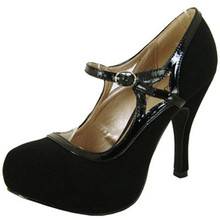 Qupid Trench-90 Nubuck Mary Jane Round Toe Pump