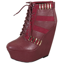 Qupid Vela-03 Lace Up Platform Wedge Bootie