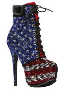 Alba Footwear America-1 Rhinestone American Flag Lace Up Platform Bootie