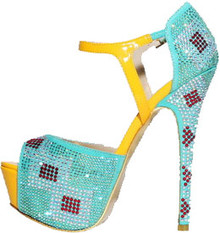 Alba Footwear Kera-3 Two Tone Jeweled Embellished Peep Toe Heel