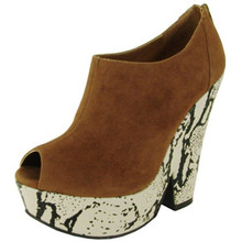 Qupid Burke-01 Platforms & Wedges High Heel Pumps Chunky Open Toe Faux Suede