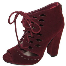 Qupid Immortal-23 Diamond Cut Out Lace Up Heel