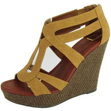 Qupid Lena-193 Strappy Nubuck Platform Wedge