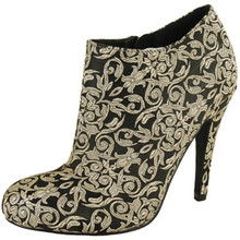 Qupid Marrow-01 Embroidered Brocade Fleur Design High Heel Ankle Boot Bootie