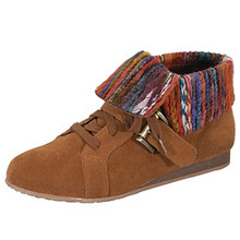 Qupid Mayday-01 Fold Down Knitted Cuff Lace Up Suede Ankle Sneaker