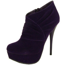 Qupid Neutral-257 Velvet Ruched Platform Bootie