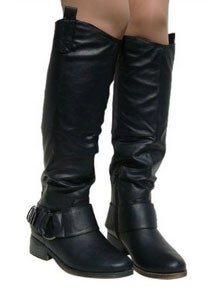 Qupid Plateau-01 Buckle Round Toe Riding Knee High Boot