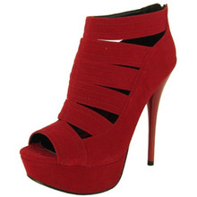 Qupid Neutral-296 Velvet Strappy Platform Bootie