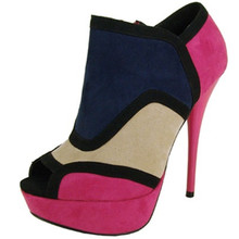 Qupid Neutral-304 Colorblock Peep Toe Bootie