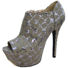 Qupid Psyche-42A Sequin Peep Toe Platform Bootie