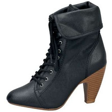 Qupid Rockin-04 Ankle Cuff Fold Down Lace Up Round Toe High Heel Bootie