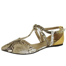 Qupid Pointer-20 Snake Strappy Pointy Toe Flat