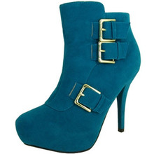 Qupid Scent-12 Velvet Buckle Almond Toe Bootie