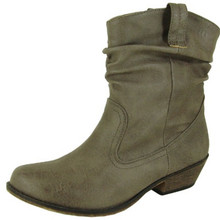 Qupid Trio-01 Leatherette Cowboy Ruched Ankle Bootie