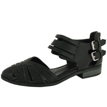 Qupid Tuxedo-03 Buckle Strappy Flat Sandal