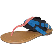 Qupid Agency-200 Colorblock Cuff Thong Flat Sandal