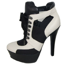 Qupid Task-31 Lace Up Round Toe Stiletto Bootie