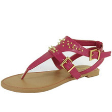 Qupid Athena-618A Studded Spike Gladiator Flat Sandal