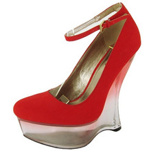 Qupid Tavee-01 Lucite Almond Toe Ankle Strap Wedge