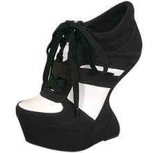 Qupid Ting-08 Lace Up Curved Heel Less Platform Trainer Sneaker