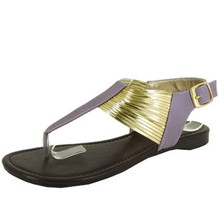 Qupid Agency-301 Metallic T-Strap Slingback Flat Sandal