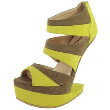 Qupid Bizarre-04 Two Tone Heel Less Curved Wedge