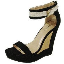 Qupid Enrich-143 Perforated Open Toe Wedge