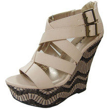 Qupid Finder-110 Embroidered Platform Strappy Wedge