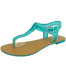 Qupid Athena-554 Lucite Contrast Slingback Thong Flat Sandal