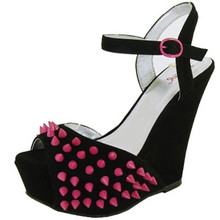 Qupid Finder-154 Studded Spike Peep Toe Wedge