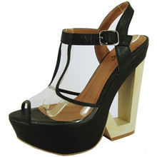 Qupid Bullet-09X Lucite T-Strap Cut Out Platform Wedge