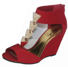 Qupid Flix-03 Triangle Stud T-Strap Open Toe Wedge