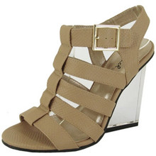 Qupid Burton-02 Strappy Snake Lucite Wedge