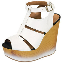 Qupid Cafe-03A Leatherette Strappy Platform Wedge